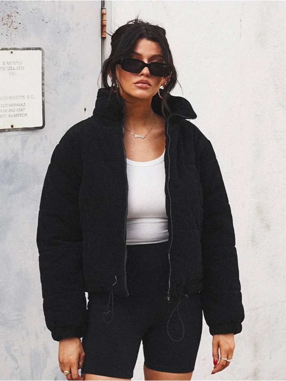 Princess Polly Black Puffer Jacket with Drawstring Hem